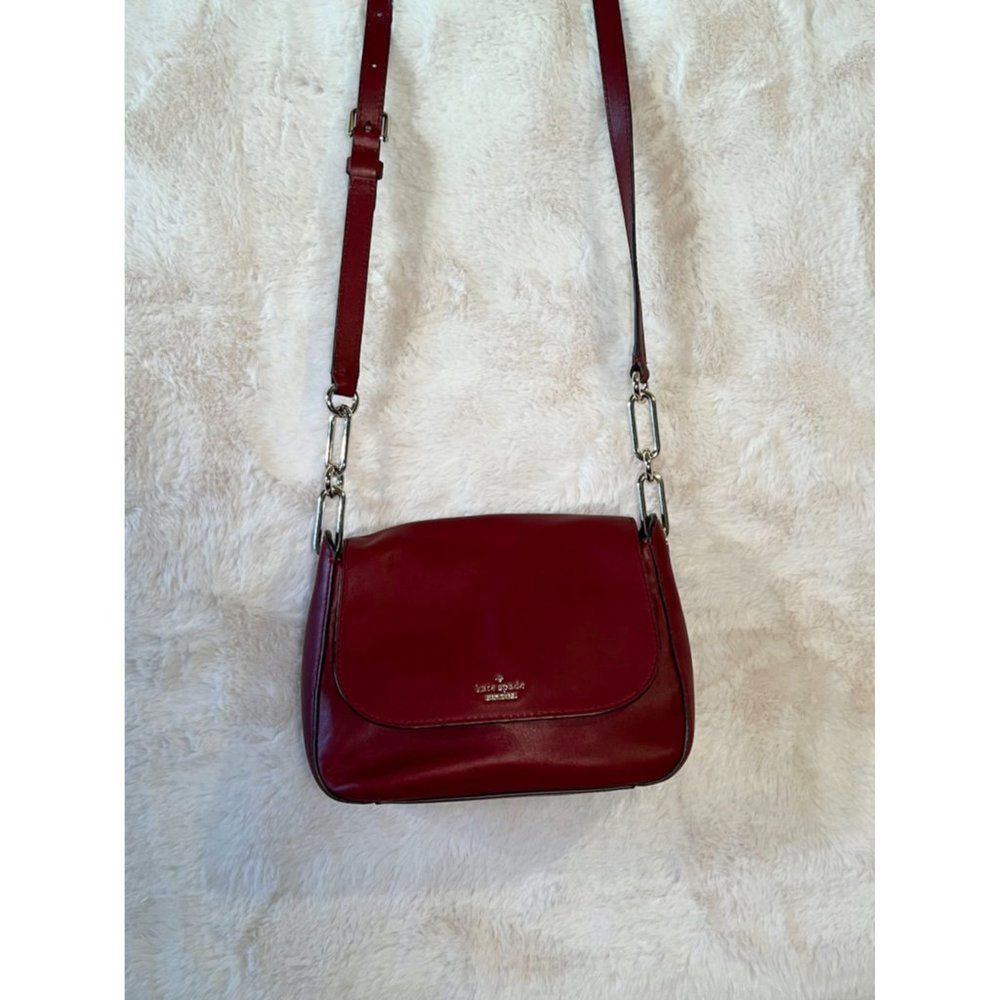 Kate Spade Deep Red Cross Body Leather Bag w/ Flap Closure